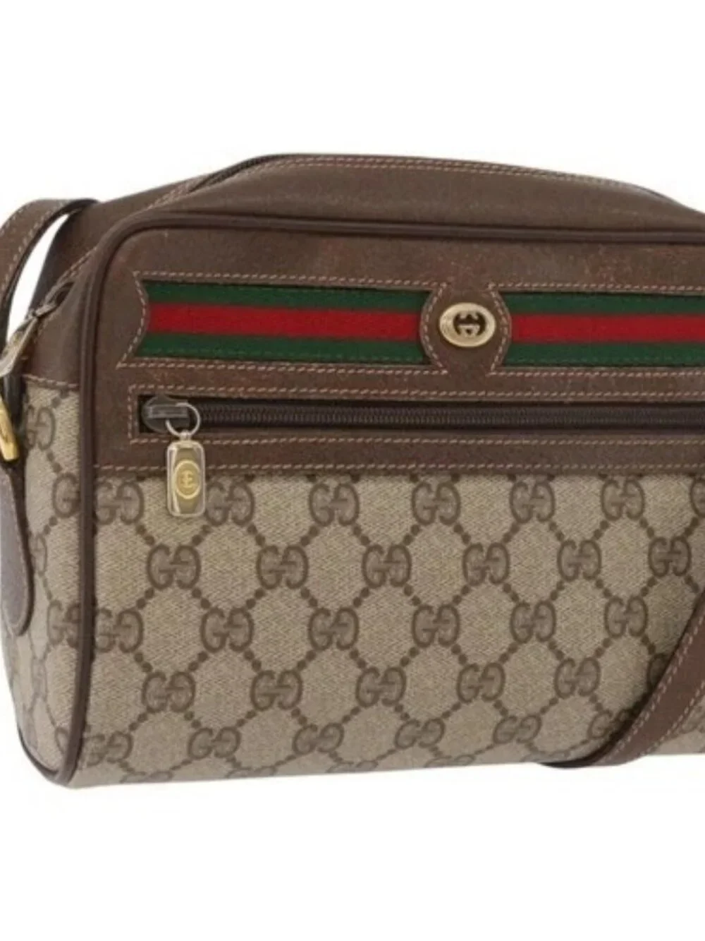 GUCCI GG Supreme Web Sherry Line Shoulder Bag PVC Beige 56 02 087 Auth BAZ559